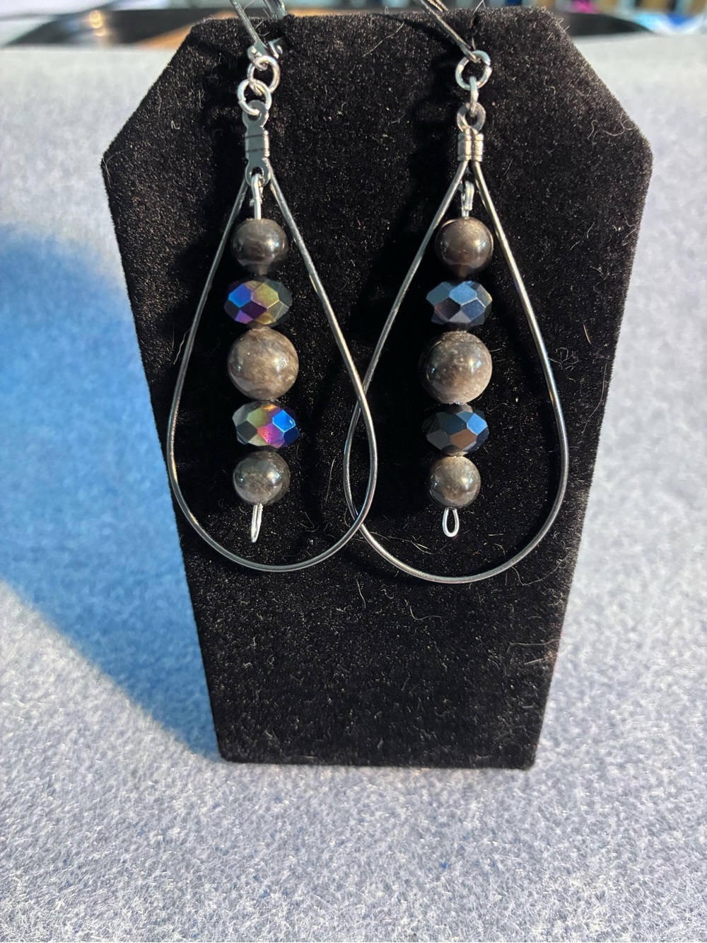 Handmade Black Teardrop Bead Earrings